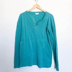 Vintage Gap Henley Shirt Mens XL Teal Blue 90's 80s' Cotton Long Sleeve
